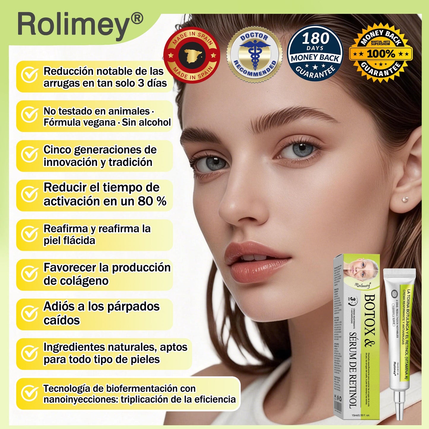 Fabricado y enviado desde España 👨‍⚕️Rolimey® Botox & Vita-A Retinol Shot Crema reafirmante y lifting antiarrugas - Promoción de último día 50% de descuento