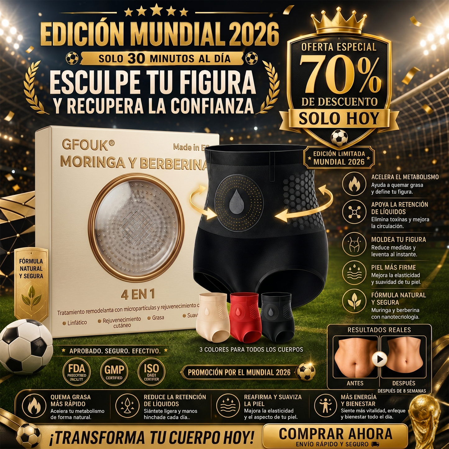 🌻🌻 GFOUK® 2026 Versión Mejorada Plus | ⚡️ Shorts Quemagrasas 4 en 1 con Moringa, Berberina y Micro-Partículas Esculpidoras