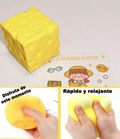 🧀 Bloque de Queso Antiestrés - Juguete moldeable amarillo con función para apretar