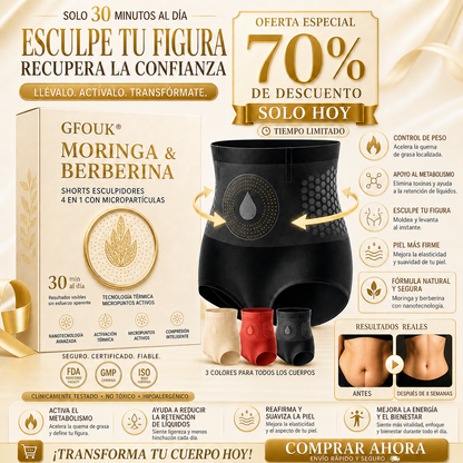 🥇🥇 GFOUK® 2026 Versión Mejorada Plus | ⚡️ Shorts Quemagrasas 4 en 1 con Moringa, Berberina y Micro-Partículas Esculpidoras