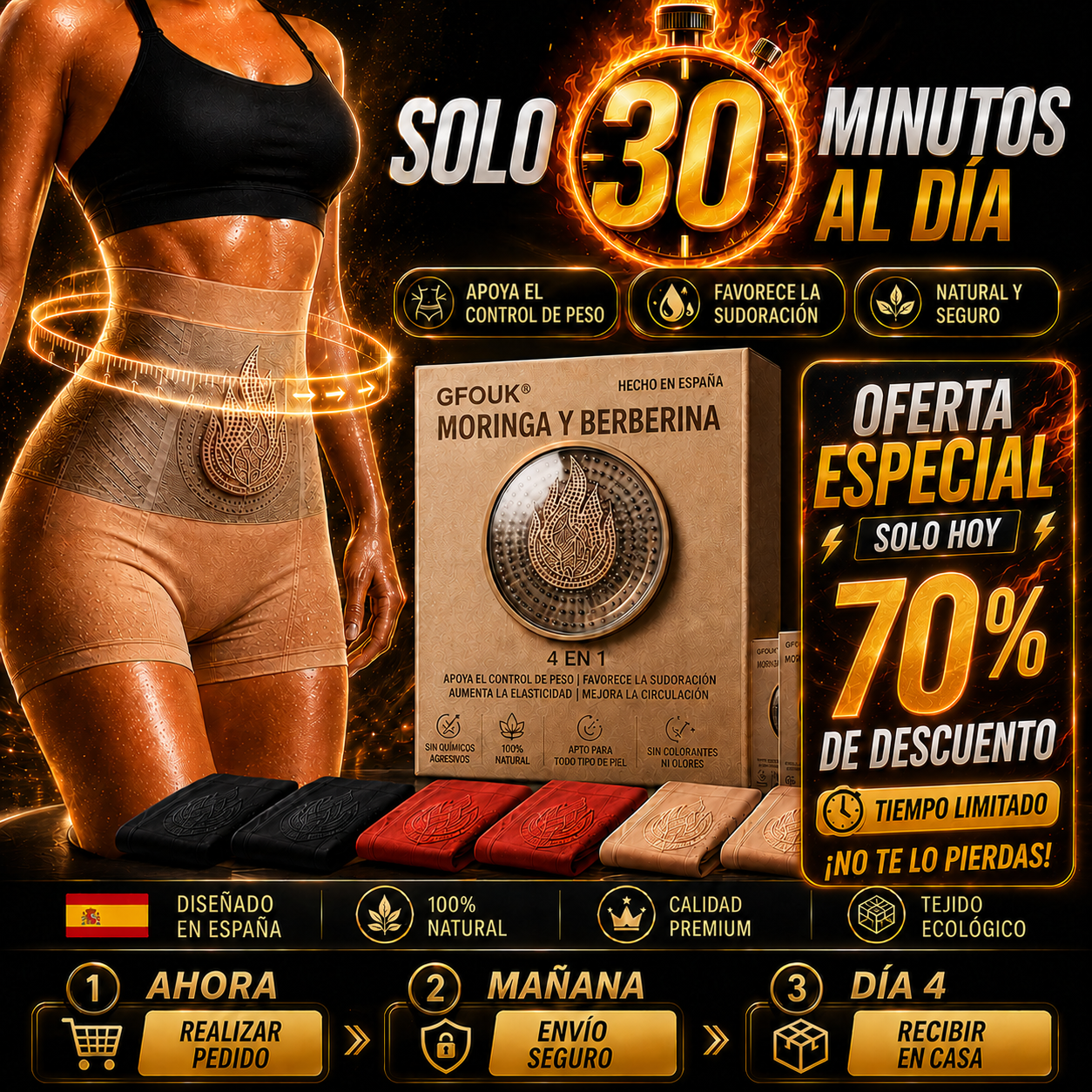 ☀️ GFOUK® 2026 Edición Black Gold Luxury | 🎁 Shorts Quemagrasas 4 en 1 con Moringa, Berberina y Tecnología de Micro-Partículas Esculpidoras