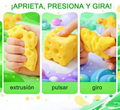 🧀 Bloque de Queso Antiestrés - Juguete moldeable amarillo con función para apretar