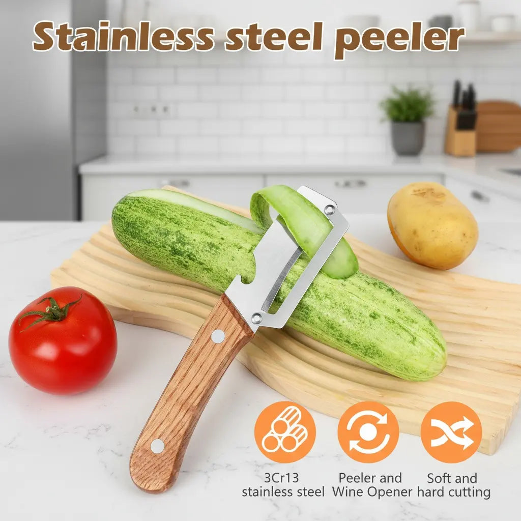 ivotero™ Pelador y rallador de acero inoxidable con mango de madera (Oferta)