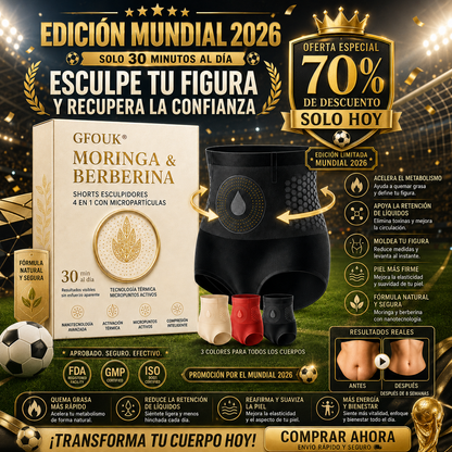 🙆‍♀️🙆‍♀️ GFOUK® 2026 Versión Mejorada Plus | 🥰 Shorts Quemagrasas 4 en 1 con Moringa, Berberina y Micro-Partículas Esculpidoras